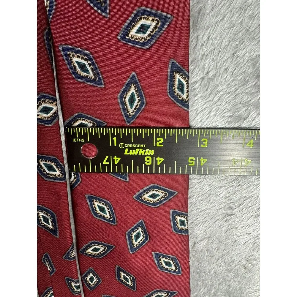 Robert‎ Talbott Silk Necktie Burgundy Red Geometric Print Tie Holiday 58
